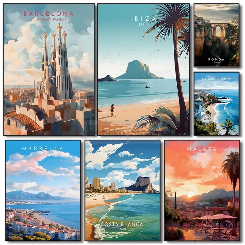 Home Barcelona - Poster Perjalanan Spanyol Barcelona Malaga Ibiza