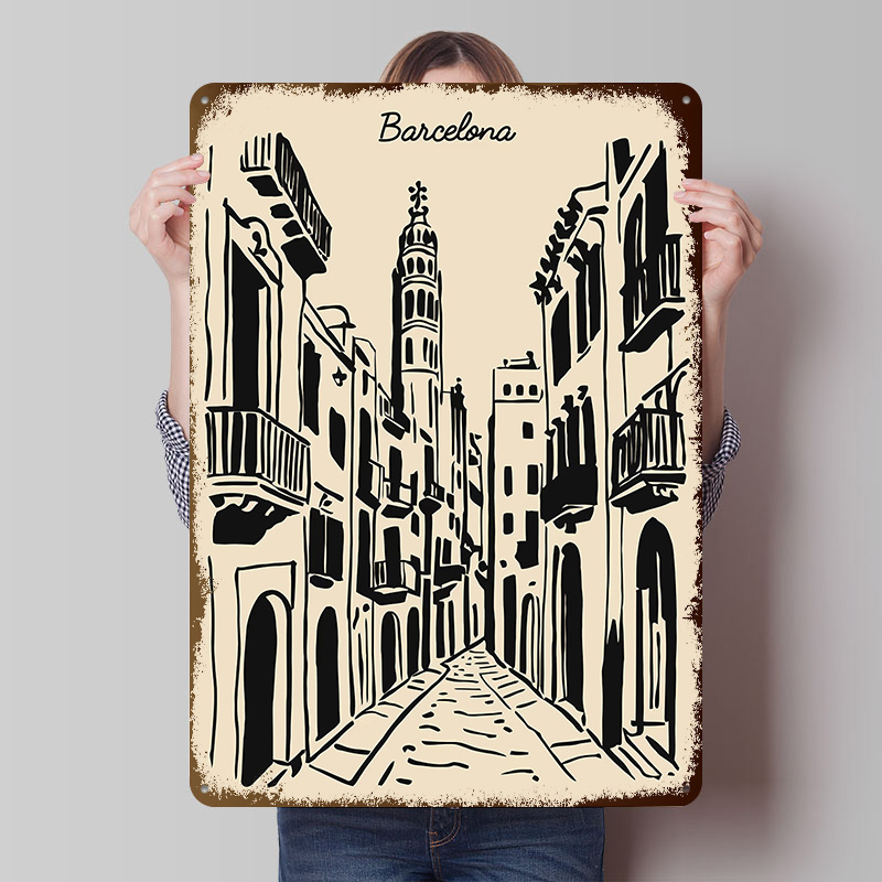 Home Barcelona - Poster Logam Jalanan Barcelona Seni Dinding